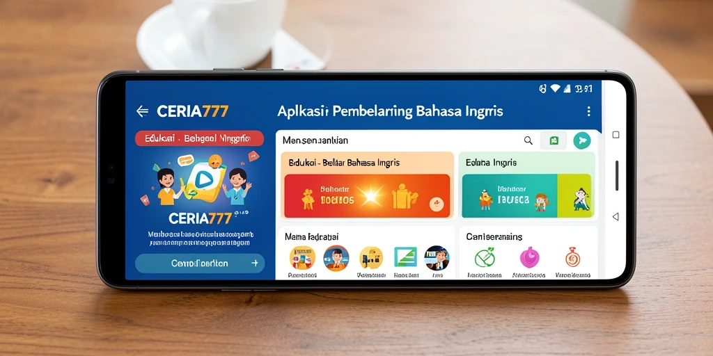 Antarmuka menarik CERIA777 untuk belajar Bahasa Inggris.