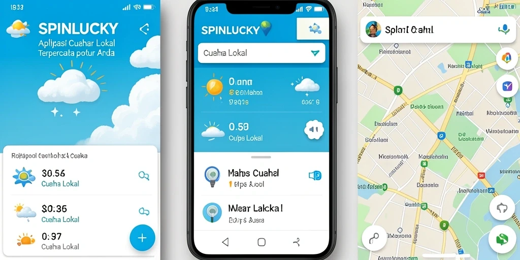 Antarmuka SPINLUCKY menampilkan informasi cuaca lokal yang jelas dan informatif.
